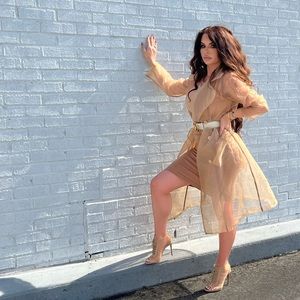 Jluxlabel tan jeanna mesh coat size medium nwt